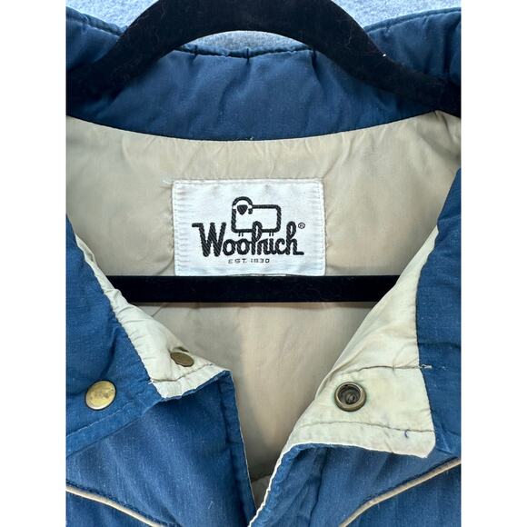 Vintage Woolrich Men's sz L/XL Goose Down Puffer Vest Snap Closure 80s 90s Navy - Picture 2 of 7